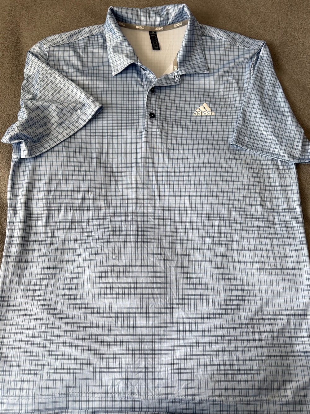 adidas Light Blue Checked Performance Polo